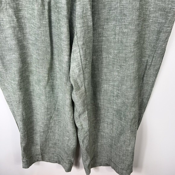 Jones New York Women 1X Crop Ankle Pants Linen Blend green White Cuffed elastic - Picture 3 of 9
